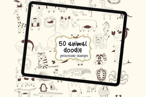 50 Cute Animal Doodle Procreate Stamps