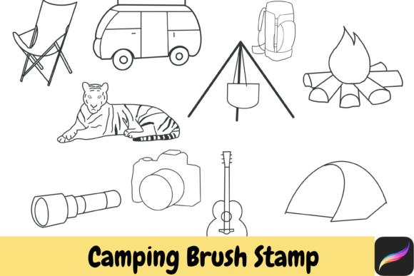 Camping Procreate Hand Drawn Brush Stamp